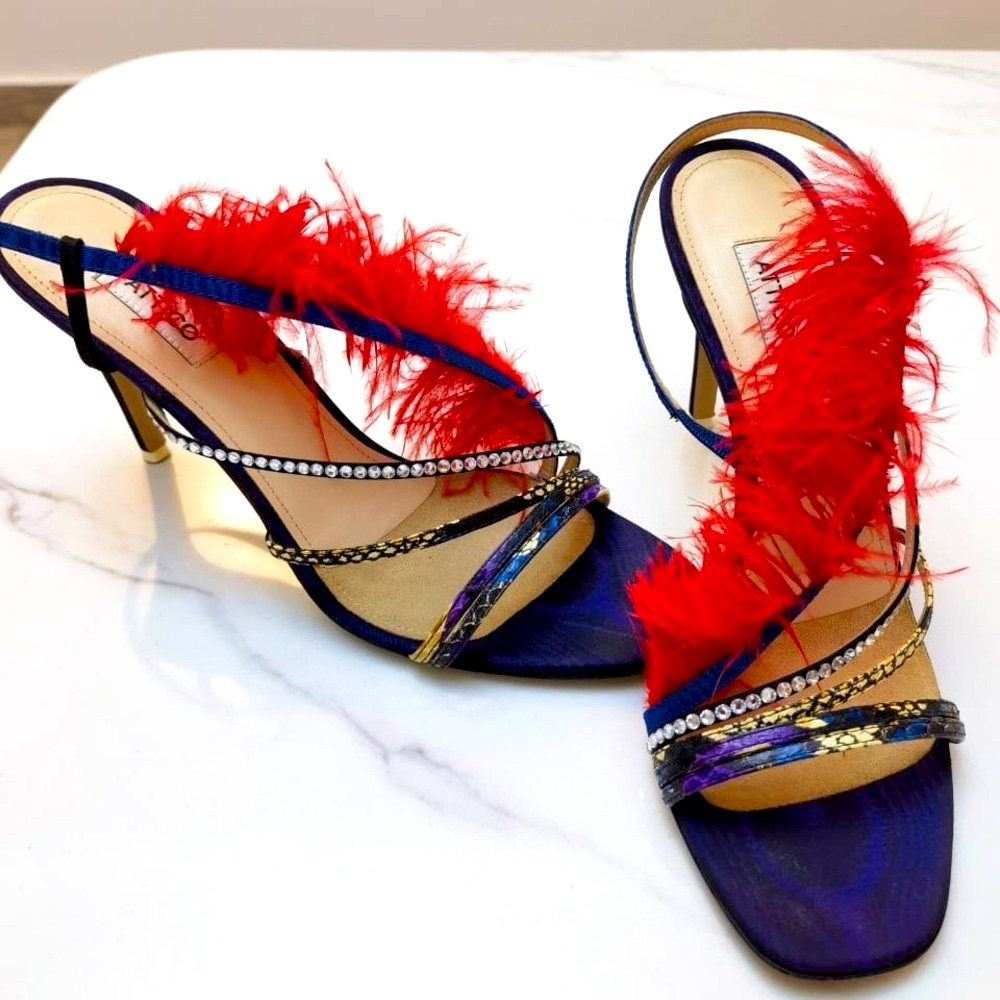 The Attico Elegant Purple and Orange Feathered Women's Sandals